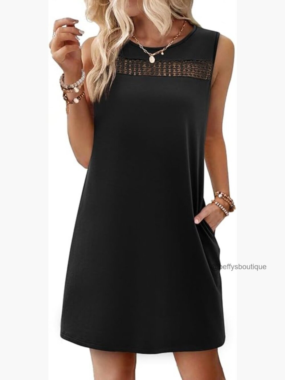 Lace Mini Tank Dress with Pockets, Summer Casual Loose Fit
